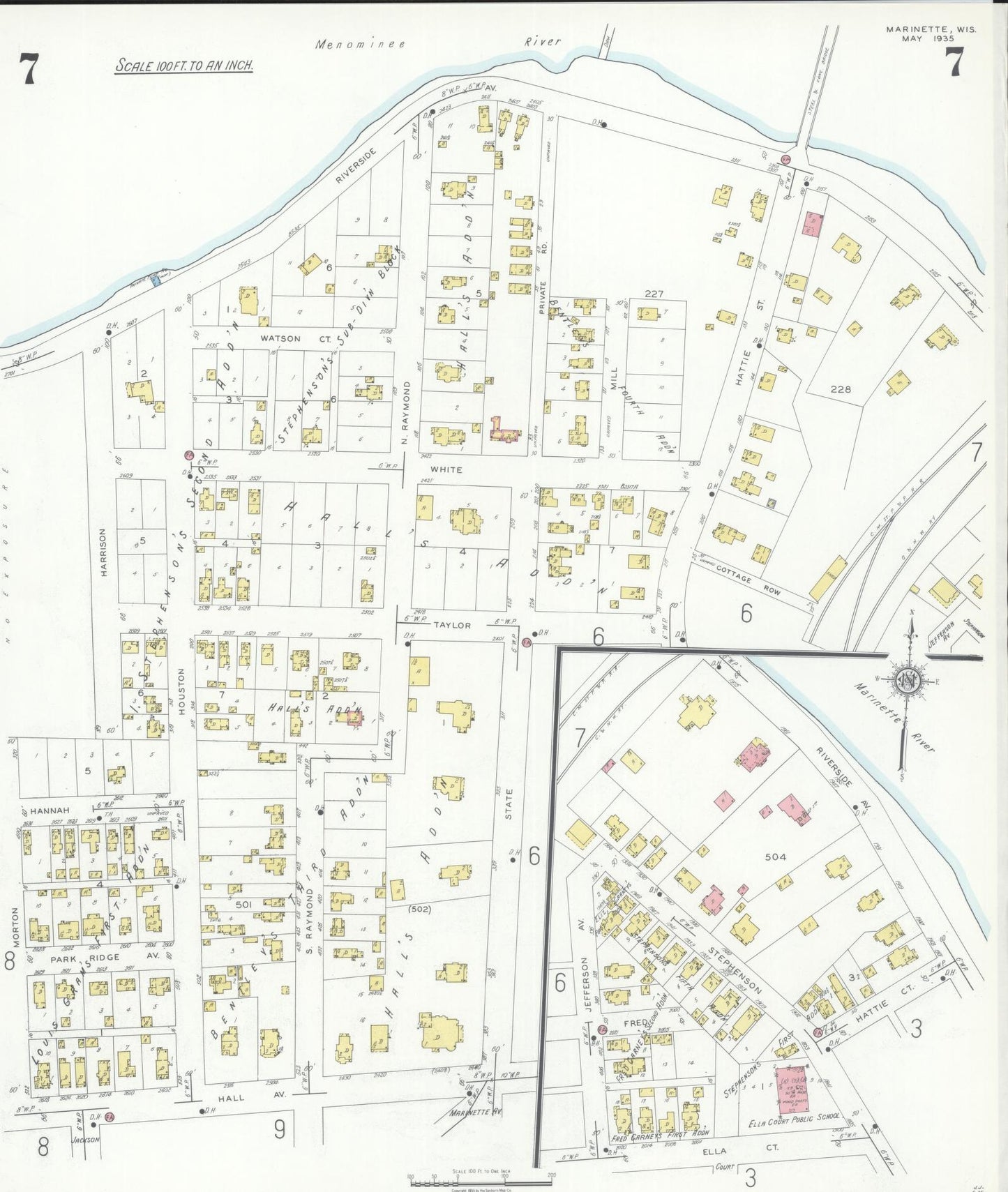 Sanborn Fire Insurance Map from Marinette, Marinette County, Wisconsin (1935), Sheet #0007 - Complete Map Set gallery image, historic Sanborn map, vintage wall art, Wisconsin Wisconsin