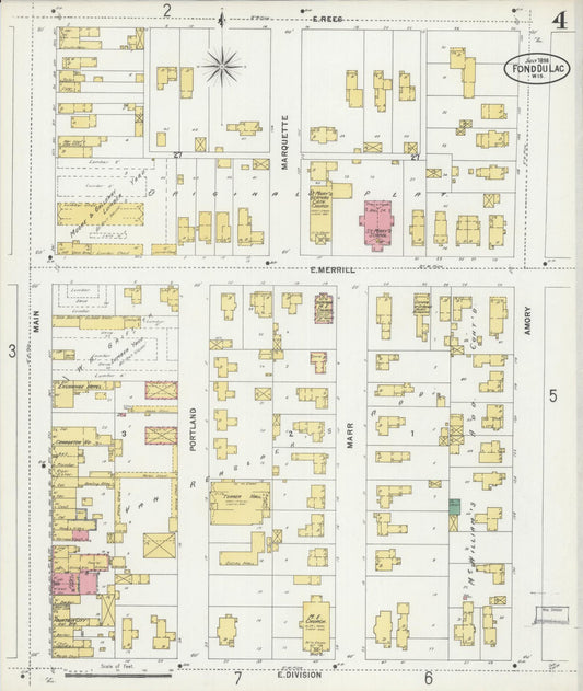 Sanborn Fire Insurance Map from Fond du Lac, Fond du Lac County, Wisconsin (1898), Sheet #0004 - Historic Sanborn Fire Insurance Map Print, vintage old map wall art, antique decor, genealogy gift, Wisconsin Wisconsin map