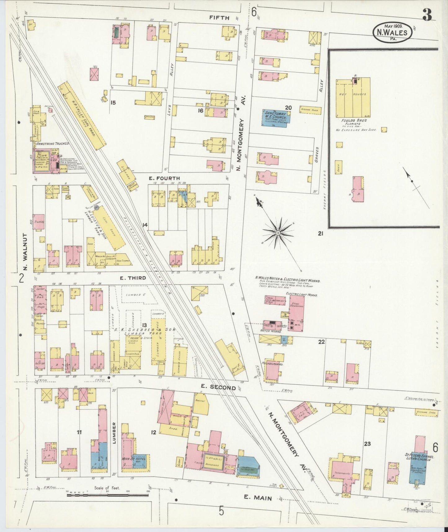 Sanborn Fire Insurance Map from North Wales, Montgomery County, Pennsylvania (1909), Sheet #0003 - Complete Map Set gallery image, historic Sanborn map, vintage wall art, Pennsylvania Pennsylvania