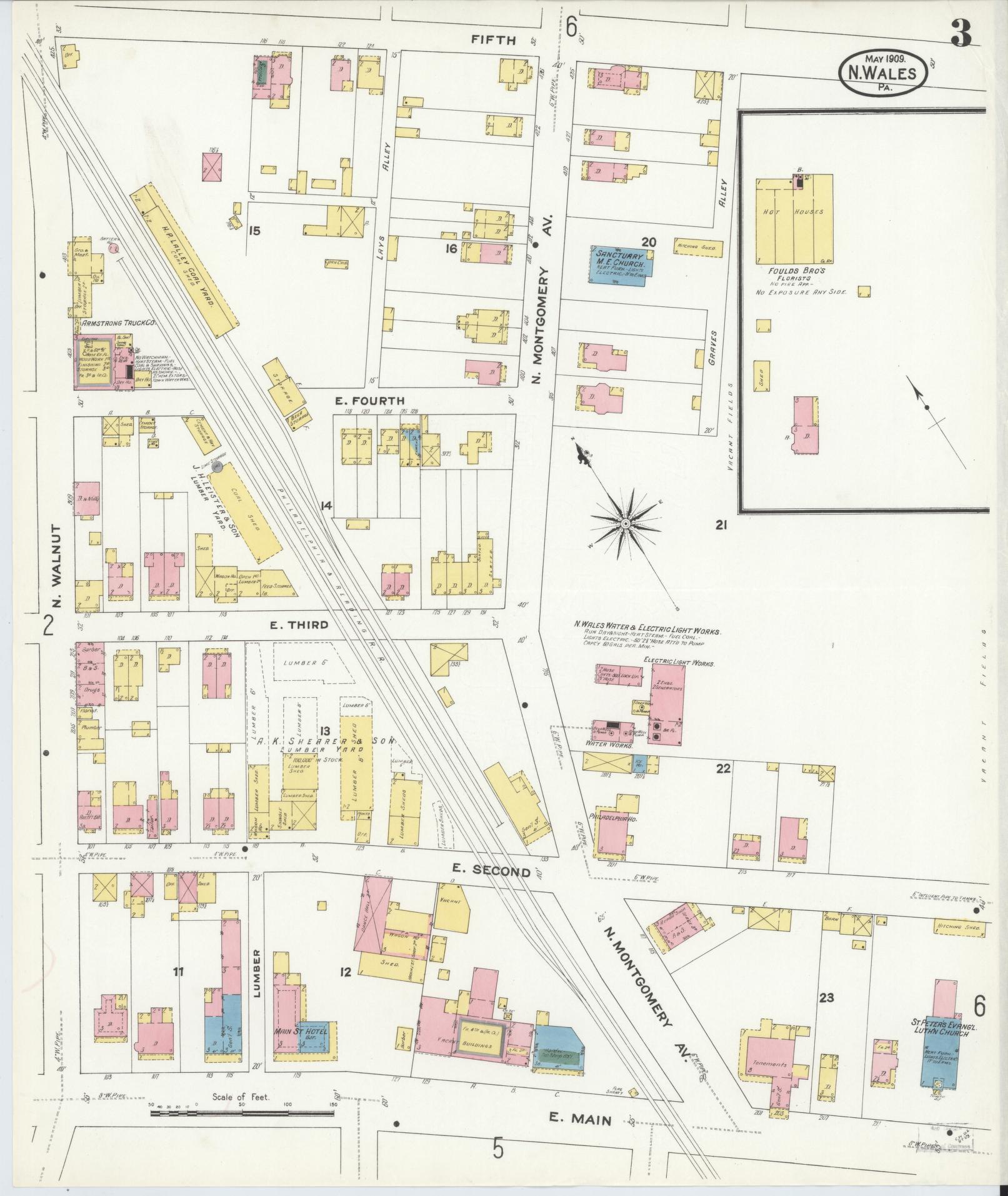 Sanborn Fire Insurance Map from North Wales, Montgomery County, Pennsylvania (1909), Sheet #0003 - Complete Map Set gallery image, historic Sanborn map, vintage wall art, Pennsylvania Pennsylvania