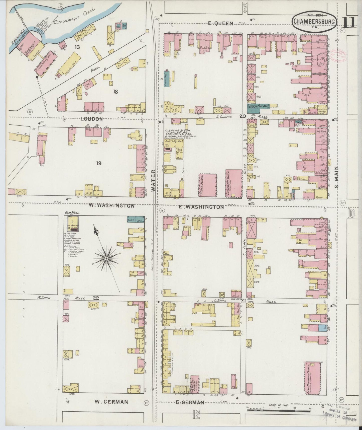 Sanborn Fire Insurance Map from Chambersburg, Franklin County, Pennsylvania (1894), Sheet #0011 - Historic Sanborn Fire Insurance Map Print, vintage old map wall art, antique decor, genealogy gift, Pennsylvania Pennsylvania map