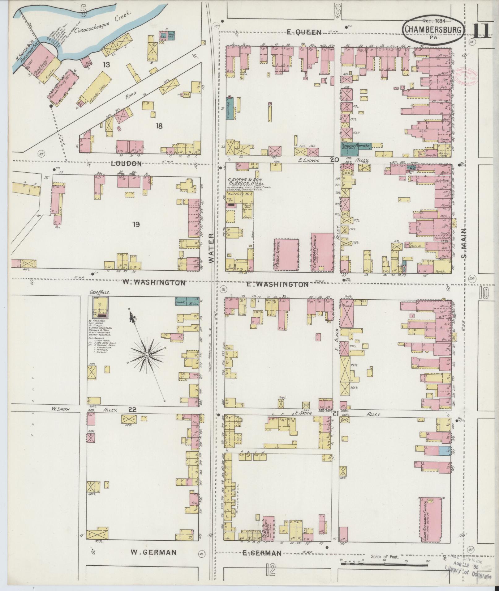Sanborn Fire Insurance Map from Chambersburg, Franklin County, Pennsylvania (1894), Sheet #0011 - Historic Sanborn Fire Insurance Map Print, vintage old map wall art, antique decor, genealogy gift, Pennsylvania Pennsylvania map