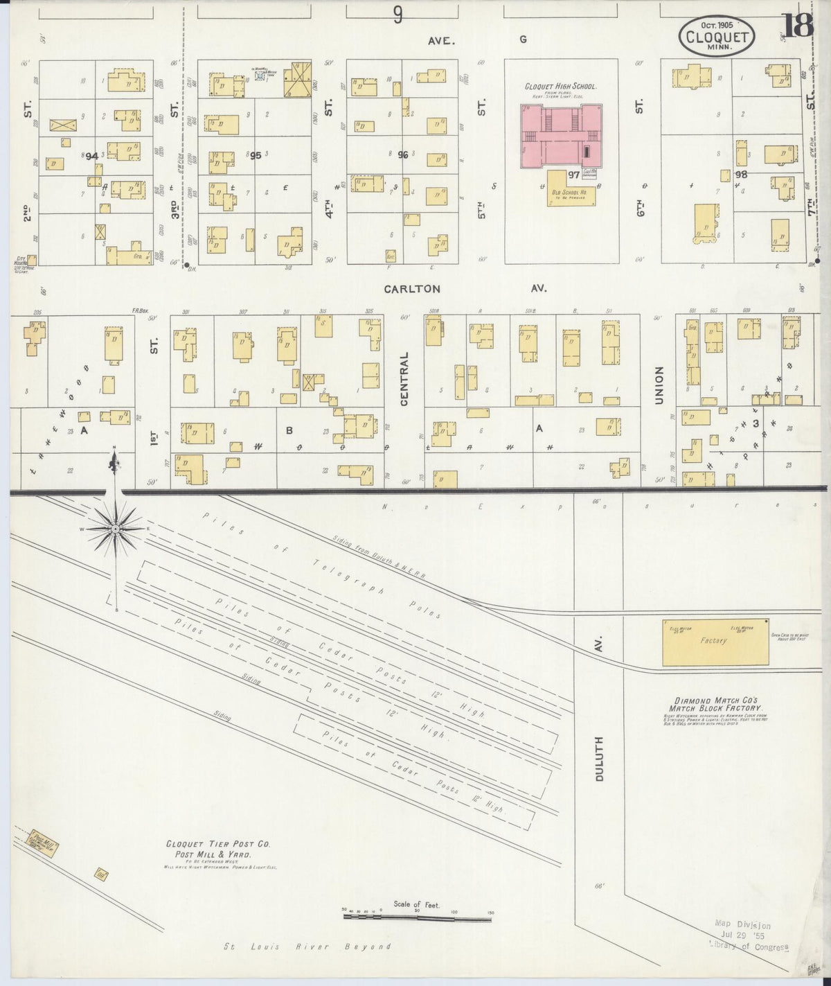 Sanborn Fire Insurance Map from Cloquet, Carlton County, Minnesota (1905), Sheet #0018 - Complete Map Set gallery image, historic Sanborn map, vintage wall art, Minnesota Minnesota