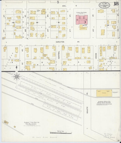 Sanborn Fire Insurance Map from Cloquet, Carlton County, Minnesota (1905), Sheet #0018 - Complete Map Set gallery image, historic Sanborn map, vintage wall art, Minnesota Minnesota