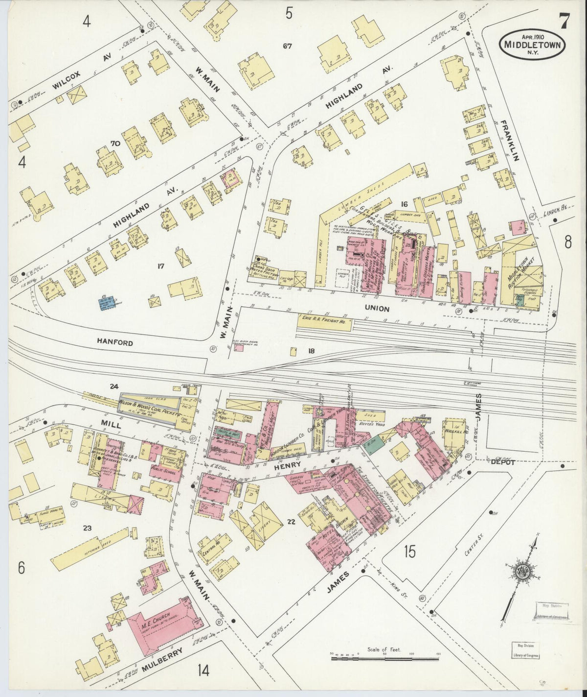 Sanborn Fire Insurance Map from Middletown, Orange County, New York (1910), Sheet #0007 - Complete Map Set gallery image, historic Sanborn map, vintage wall art, New York New York