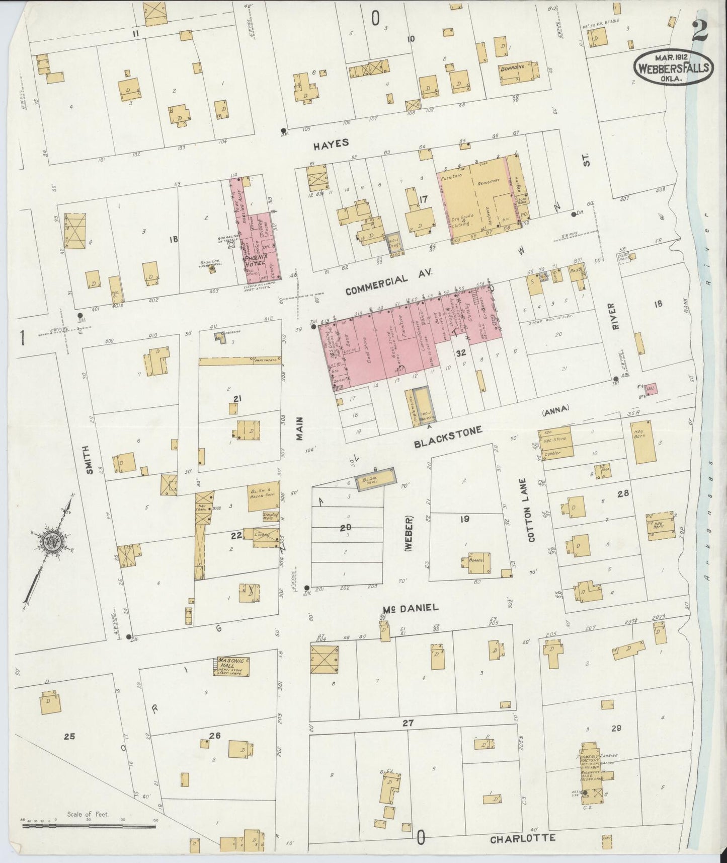Sanborn Fire Insurance Map from Webbers Falls, Muskogee County, Oklahoma (1912), Sheet #0002 - Historic Sanborn Fire Insurance Map Print, vintage old map wall art, antique decor, genealogy gift, Oklahoma Oklahoma map