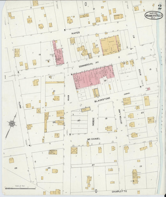 Sanborn Fire Insurance Map from Webbers Falls, Muskogee County, Oklahoma (1912), Sheet #0002 - Historic Sanborn Fire Insurance Map Print, vintage old map wall art, antique decor, genealogy gift, Oklahoma Oklahoma map