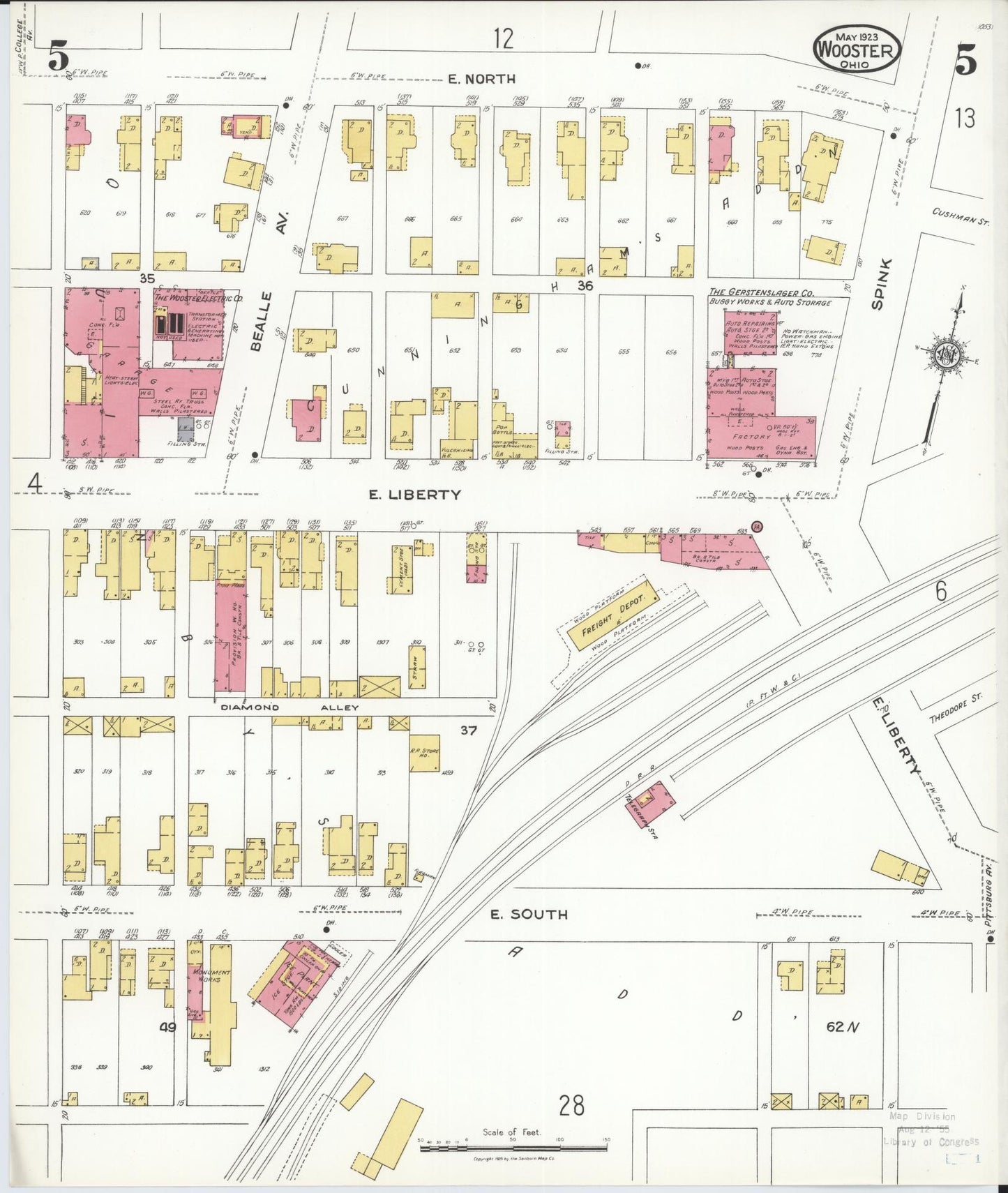 Sanborn Fire Insurance Map from Wooster, Wayne County, Ohio (1923), Sheet #0005 - Complete Map Set gallery image, historic Sanborn map, vintage wall art, Ohio Ohio