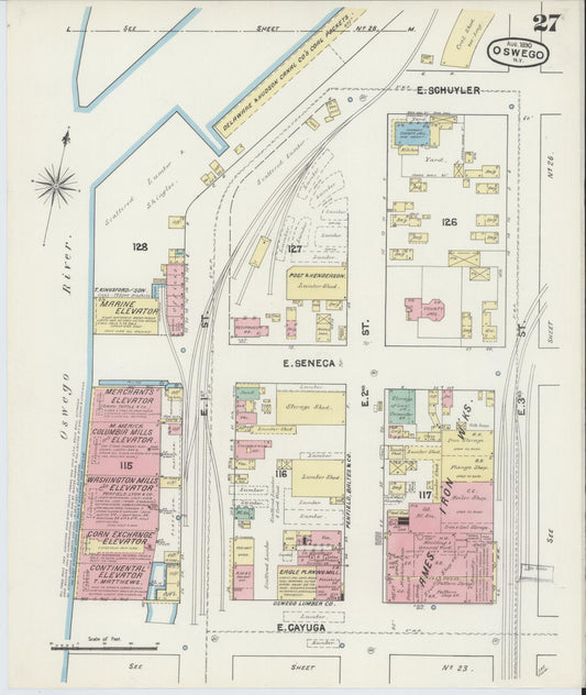 Sanborn Fire Insurance Map from Oswego, Oswego County, New York (1890), Sheet #0027 - Historic Sanborn Fire Insurance Map Print, vintage old map wall art, antique decor, genealogy gift, New York New York map