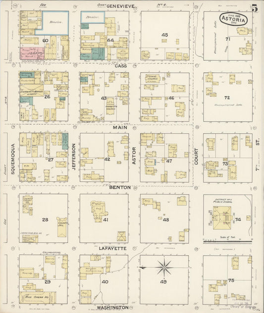 Sanborn Fire Insurance Map from Astoria, Clatsop County, Oregon (1888), Sheet #0005 - Historic Sanborn Fire Insurance Map Print, vintage old map wall art, antique decor, genealogy gift, Oregon Oregon map