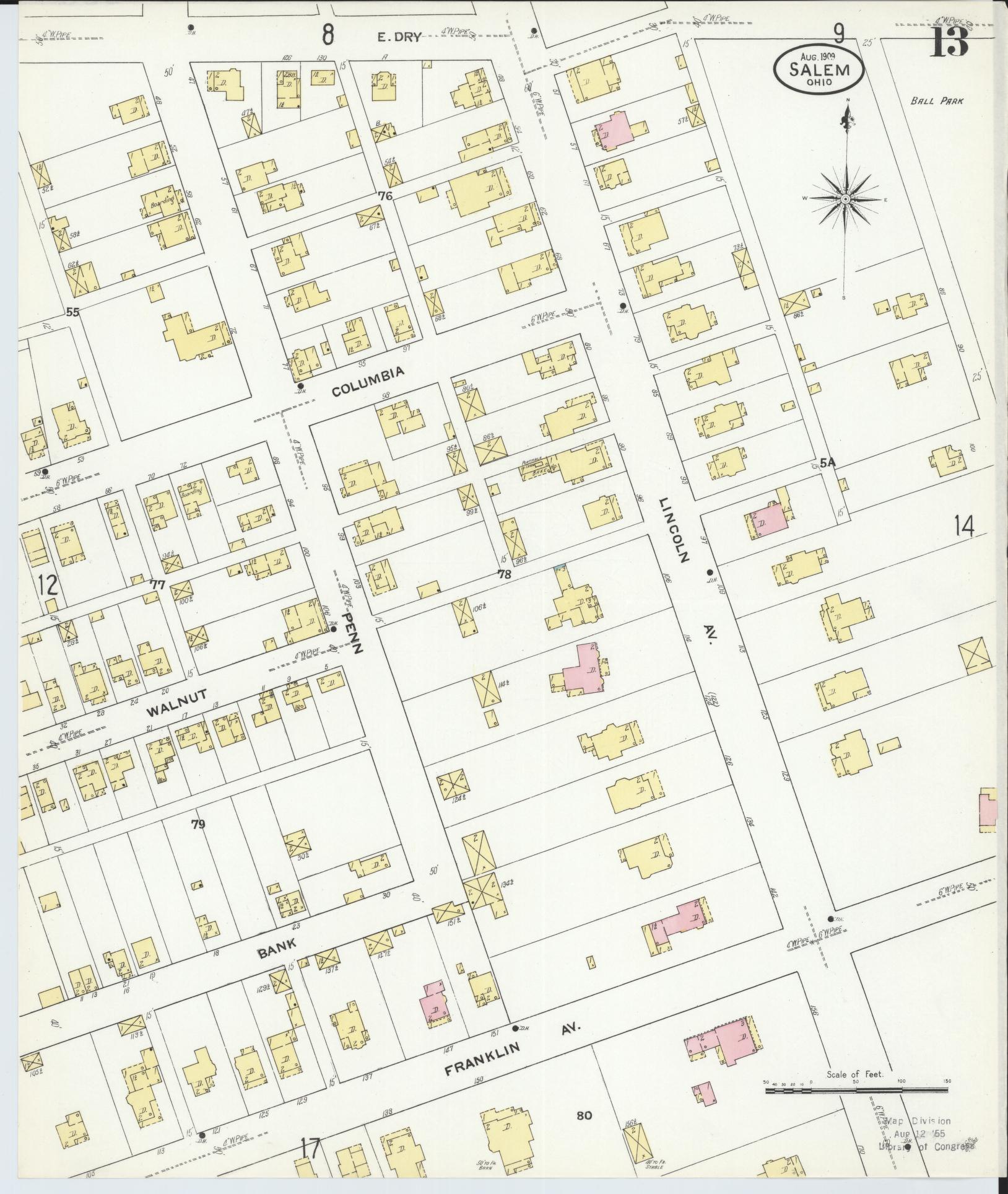 Sanborn Fire Insurance Map from Salem, Columbiana County, Ohio (1909), Sheet #0013 - Complete Map Set gallery image, historic Sanborn map, vintage wall art, Ohio Ohio