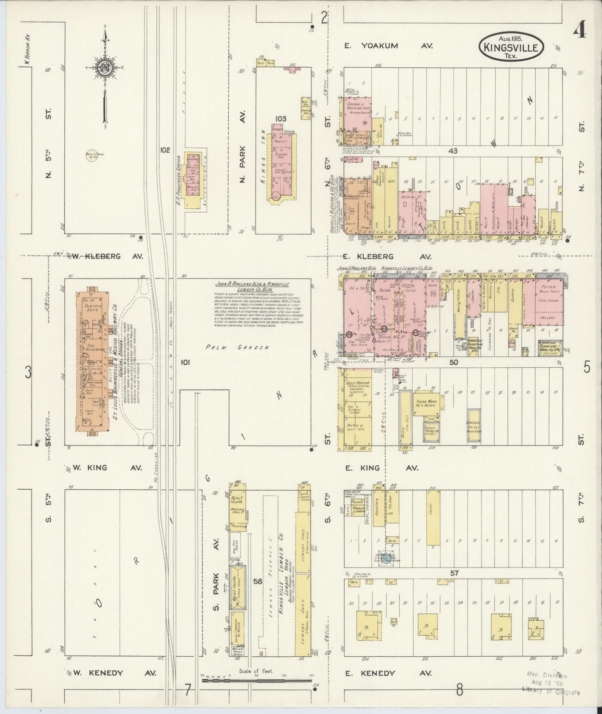 Sanborn Fire Insurance Map from Kingsville, Kleberg County, Texas (1915), Sheet #0004 - Historic Sanborn Fire Insurance Map Print, vintage old map wall art, antique decor, genealogy gift, Texas Texas map
