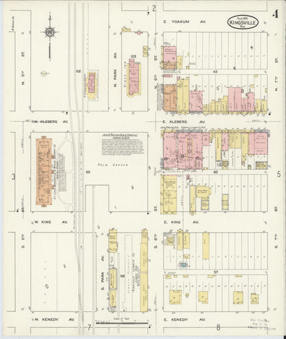 Sanborn Fire Insurance Map from Kingsville, Kleberg County, Texas (1915), Sheet #0004 - Historic Sanborn Fire Insurance Map Print, vintage old map wall art, antique decor, genealogy gift, Texas Texas map