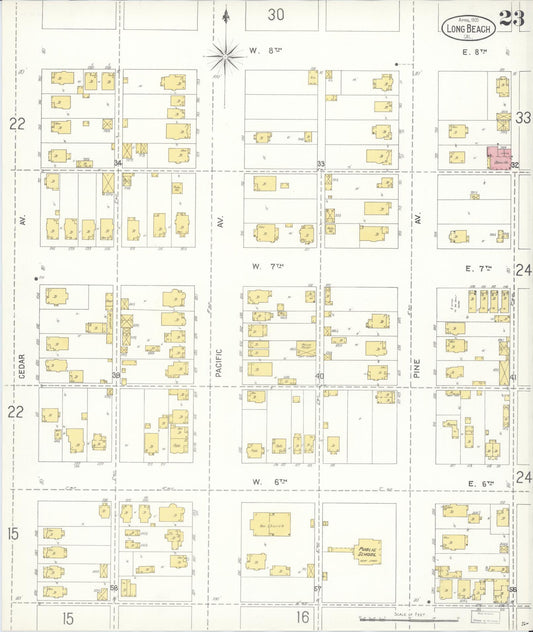 Sanborn Fire Insurance Map from Long Beach, Los Angeles County, California (1905), Sheet #0023 - Historic Sanborn Fire Insurance Map Print, vintage old map wall art, antique decor, genealogy gift, California California map