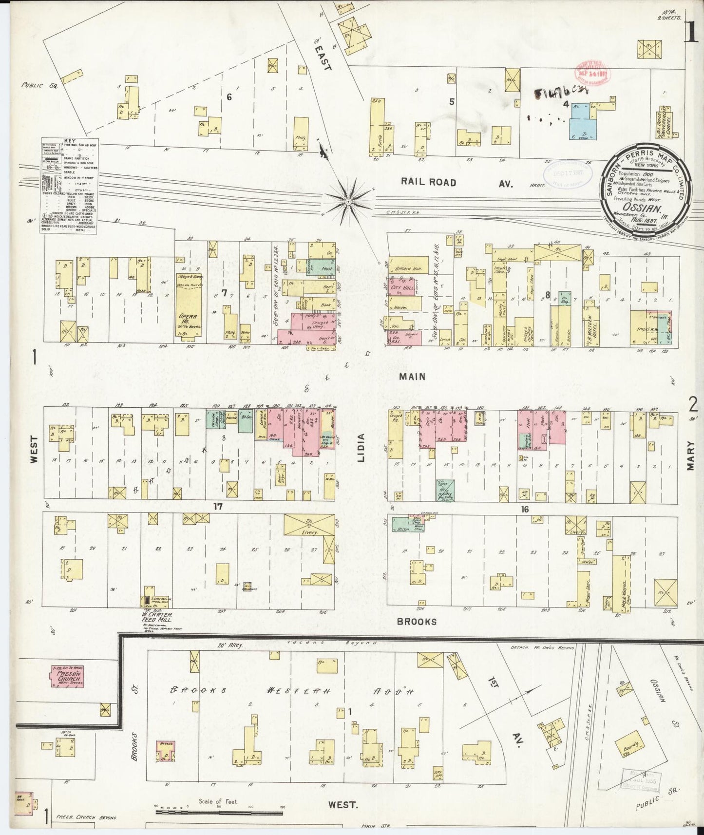 Sanborn Fire Insurance Map from Ossian, Winneshiek County, Iowa (1897), Sheet #0001 - Historic Sanborn Fire Insurance Map Print