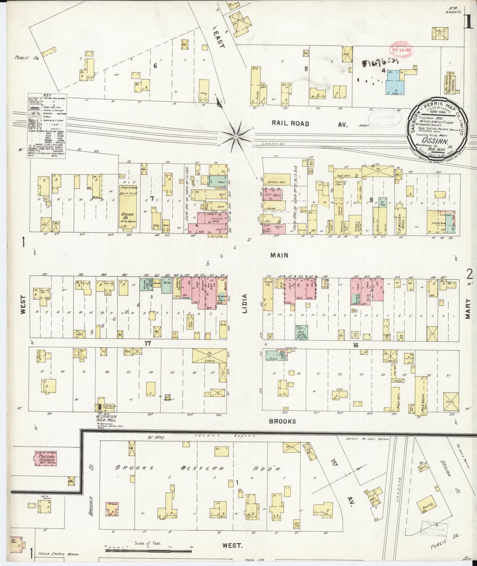 Sanborn Fire Insurance Map from Ossian, Winneshiek County, Iowa (1897), Sheet #0001 - Historic Sanborn Fire Insurance Map Print