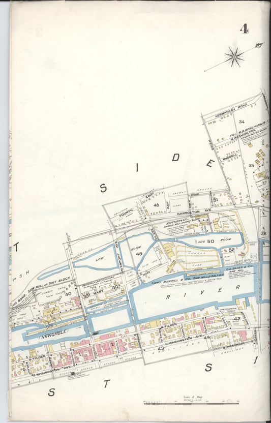 Sanborn Fire Insurance Map from Saginaw, Saginaw County, Michigan (1895), Sheet #0004 - Historic Sanborn Fire Insurance Map Print, vintage old map wall art, antique decor, genealogy gift, Michigan Michigan map