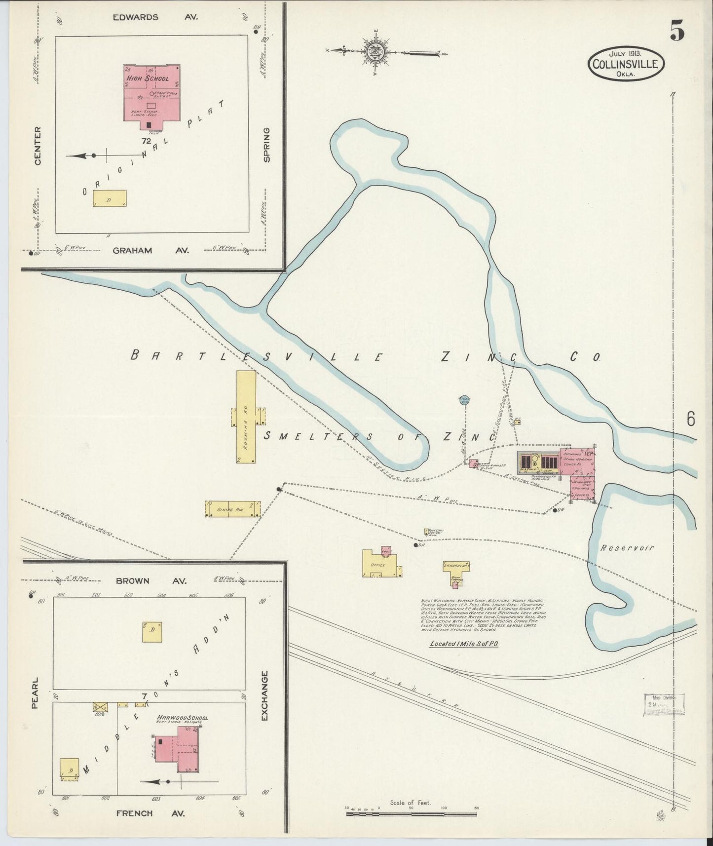 Sanborn Fire Insurance Map from Collinsville, Tulsa County, Oklahoma (1913), Sheet #0005 - Complete Map Set gallery image, historic Sanborn map, vintage wall art, Oklahoma Oklahoma