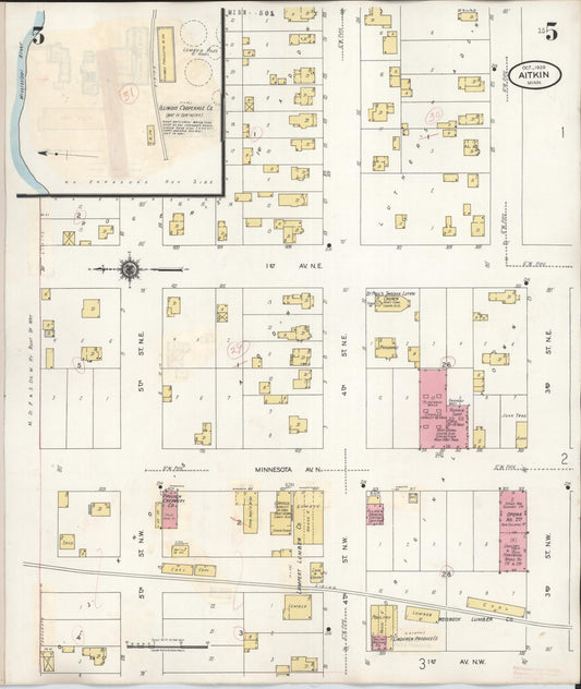 Sanborn Fire Insurance Map from Aitkin, Aitkin County, Minnesota (1936), Sheet #0005 - Historic Sanborn Fire Insurance Map Print, vintage old map wall art, antique decor, genealogy gift, Minnesota Minnesota map