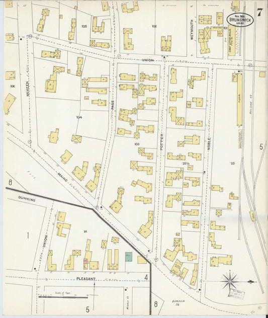 Sanborn Fire Insurance Map from Brunswick, Cumberland County, Maine (1906), Sheet #0007 - Historic Sanborn Fire Insurance Map Print, vintage old map wall art, antique decor, genealogy gift, Maine Maine map