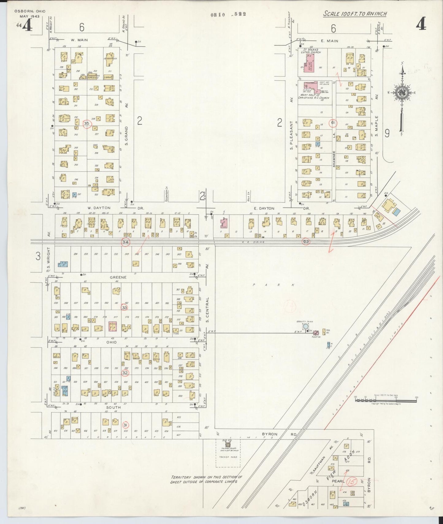 Sanborn Fire Insurance Map from Osborn, Greene County, Ohio (1943), Sheet #0004 - Complete Map Set gallery image, historic Sanborn map, vintage wall art, Ohio Ohio