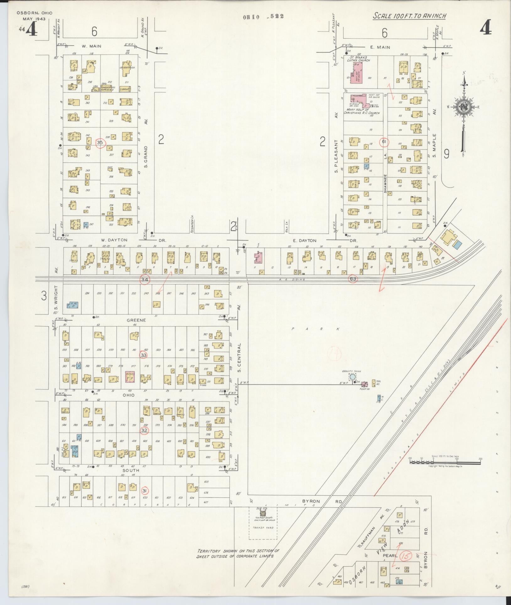 Sanborn Fire Insurance Map from Osborn, Greene County, Ohio (1943), Sheet #0004 - Complete Map Set gallery image, historic Sanborn map, vintage wall art, Ohio Ohio