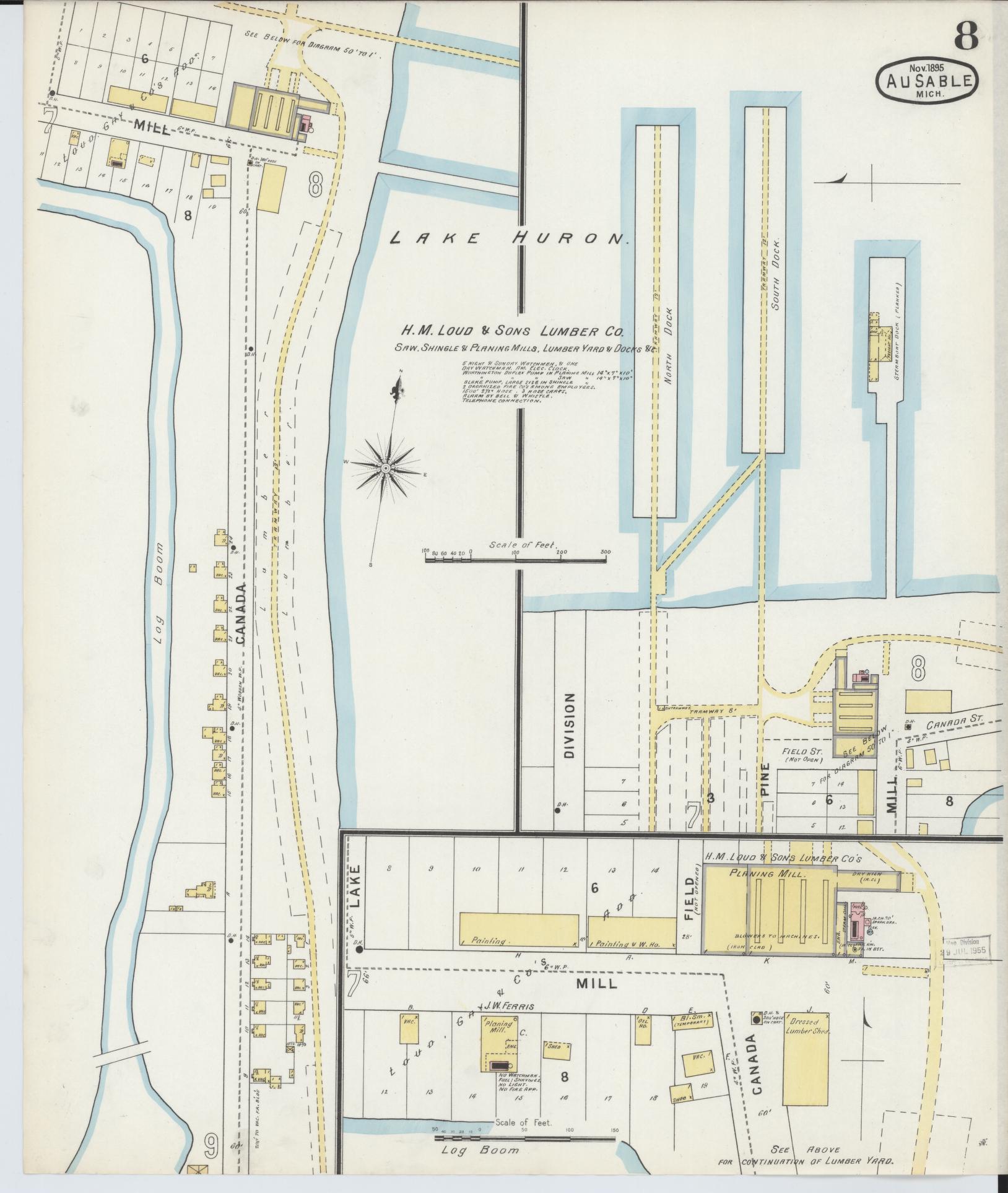 Sanborn Fire Insurance Map from Oscoda, Iosco County, Michigan (1895), Sheet #0008 - Complete Map Set gallery image, historic Sanborn map, vintage wall art, Michigan Michigan