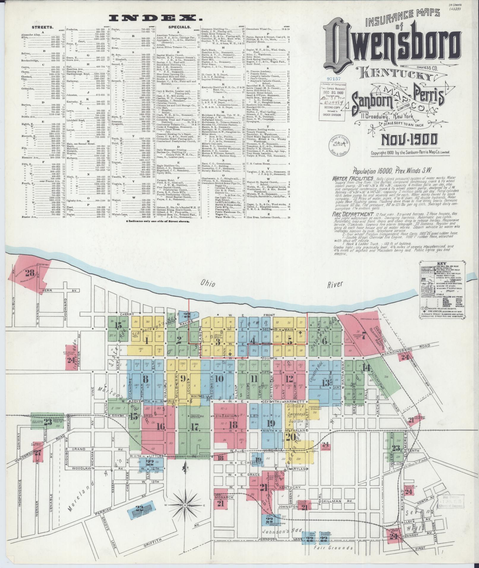 Sanborn Fire Insurance Map from Owensboro, Daviess County, Kentucky. (1900) – Historic Sanborn Fire Insurance Map Print