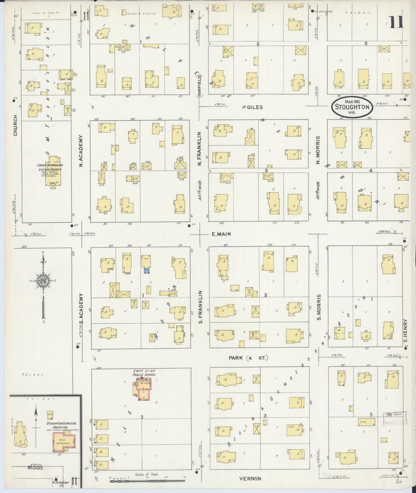 Sanborn Fire Insurance Map from Stoughton, Dane County, Wisconsin (1912), Sheet #0011 - Complete Map Set gallery image, historic Sanborn map, vintage wall art, Wisconsin Wisconsin