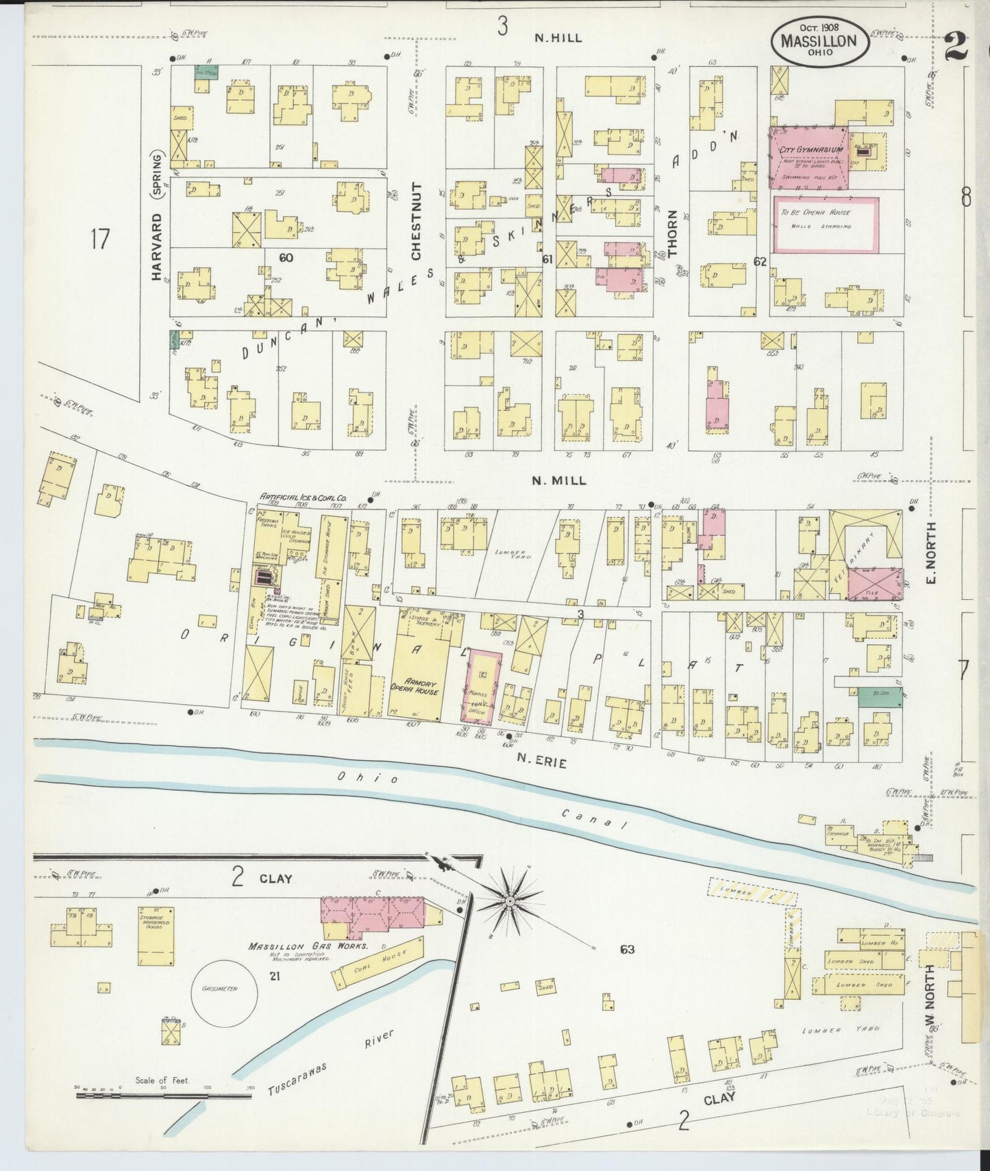 Sanborn Fire Insurance Map from Massillon, Stark County, Ohio (1908), Sheet #0002 - Historic Sanborn Fire Insurance Map Print, vintage old map wall art, antique decor, genealogy gift, Ohio Ohio map