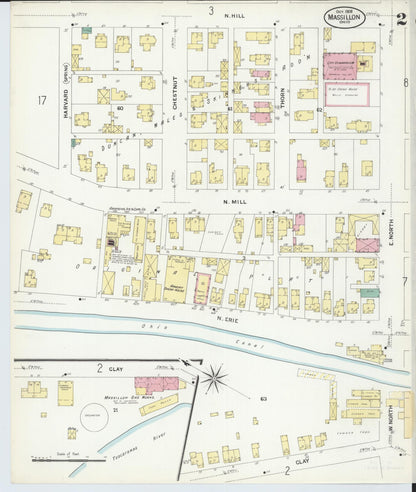 Sanborn Fire Insurance Map from Massillon, Stark County, Ohio (1908), Sheet #0002 - Historic Sanborn Fire Insurance Map Print, vintage old map wall art, antique decor, genealogy gift, Ohio Ohio map