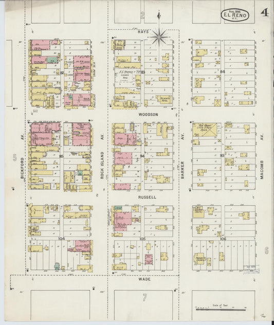 Sanborn Fire Insurance Map from El Reno, Canadian County, Oklahoma (1895), Sheet #0004 - Historic Sanborn Fire Insurance Map Print, vintage old map wall art, antique decor, genealogy gift, Oklahoma Oklahoma map