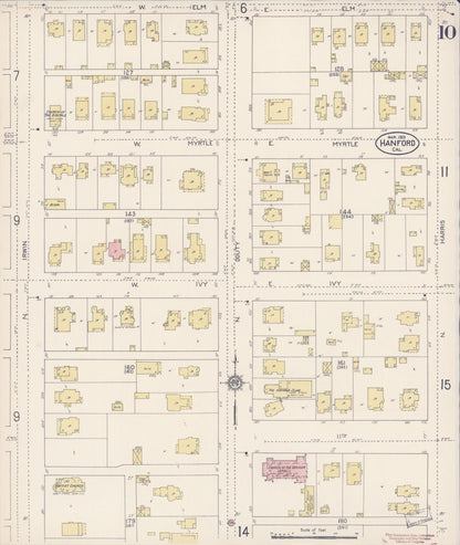 Sanborn Fire Insurance Map from Hanford, Kings County, California (1913), Sheet #0010 - Complete Map Set gallery image, historic Sanborn map, vintage wall art, California California