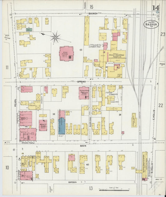 Sanborn Fire Insurance Map from Nashua, Hillsborough County, New Hampshire (1902), Sheet #0014 - Historic Sanborn Fire Insurance Map Print, vintage old map wall art, antique decor, genealogy gift, New Hampshire New Hampshire map