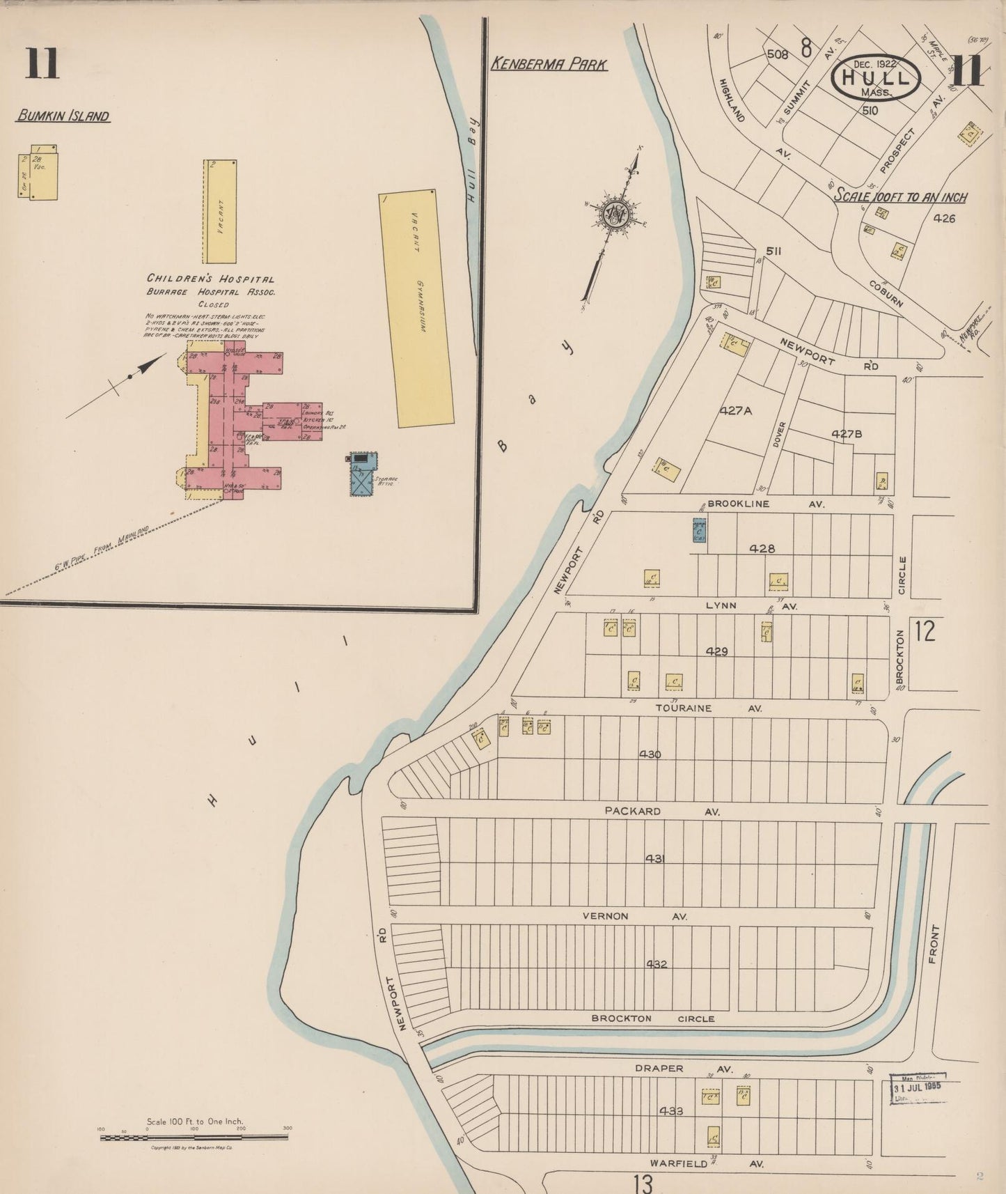 Sanborn Fire Insurance Map from Hull, Plymouth County, Massachusetts (1922), Sheet #0011 - Complete Map Set gallery image, historic Sanborn map, vintage wall art, Massachusetts Massachusetts