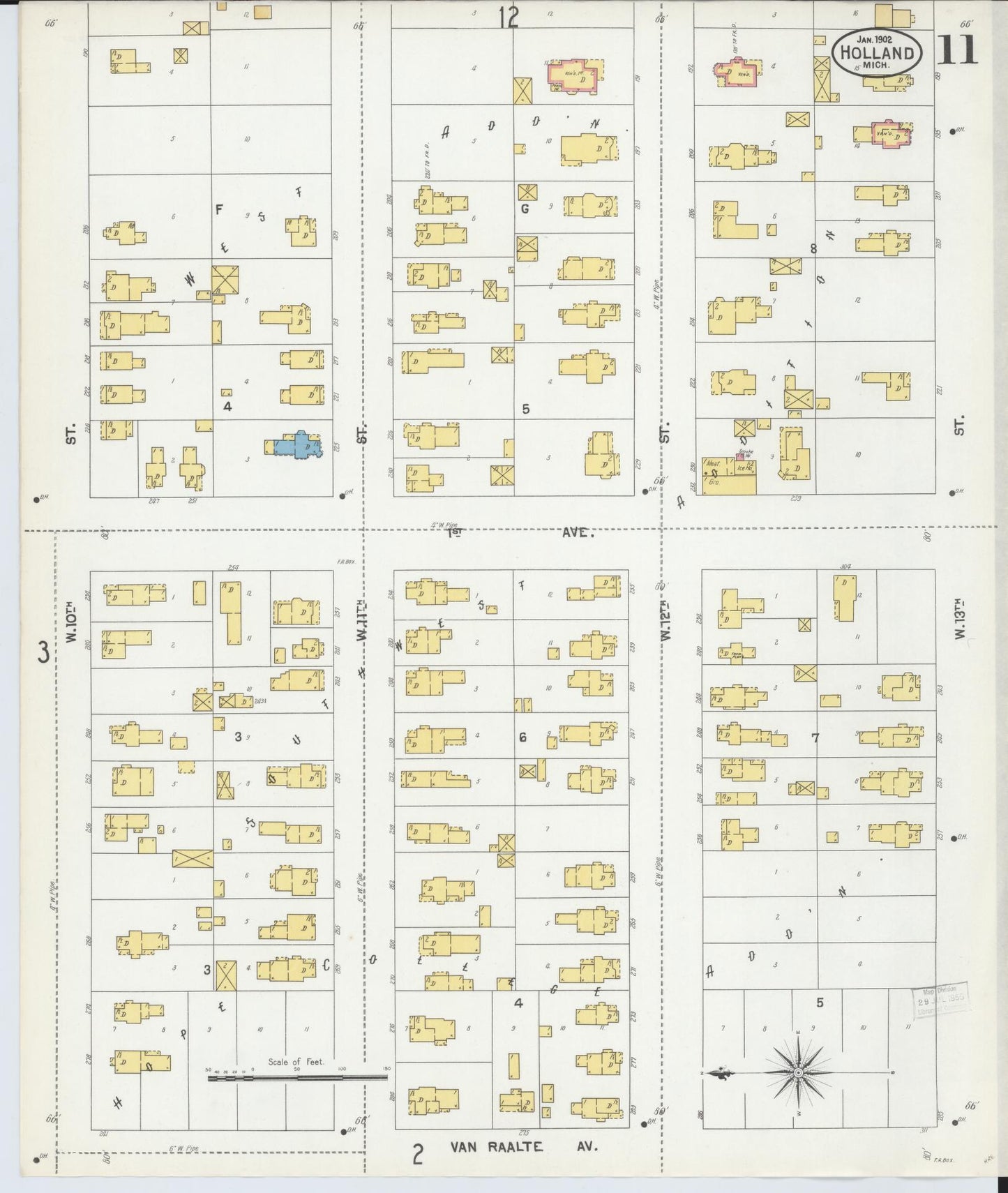 Sanborn Fire Insurance Map from Holland, Ottawa County, Michigan (1902), Sheet #0011 - Complete Map Set gallery image, historic Sanborn map, vintage wall art, Michigan Michigan