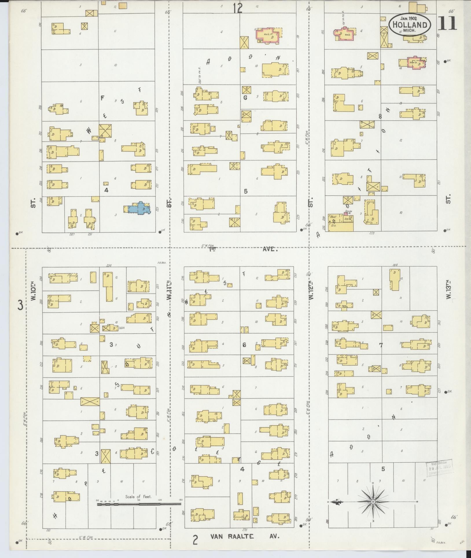 Sanborn Fire Insurance Map from Holland, Ottawa County, Michigan (1902), Sheet #0011 - Complete Map Set gallery image, historic Sanborn map, vintage wall art, Michigan Michigan