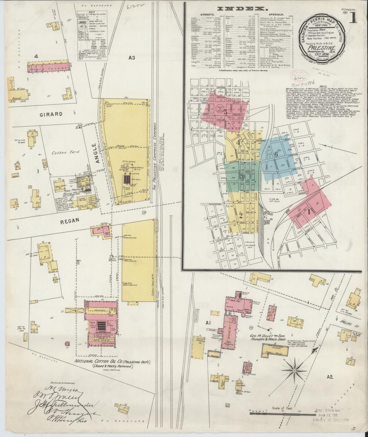 Sanborn Fire Insurance Map from Palestine, Anderson County, Texas (1896), Sheet #0001 - Historic Sanborn Fire Insurance Map Print, vintage old map wall art, antique decor, genealogy gift, Texas Texas map
