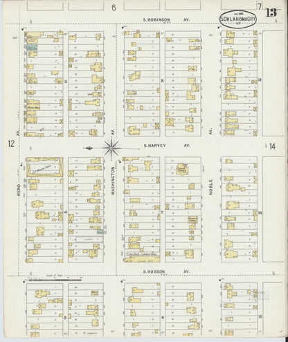 Sanborn Fire Insurance Map from Oklahoma City, Oklahoma County, Oklahoma (1896), Sheet #0013 - Complete Map Set gallery image, historic Sanborn map, vintage wall art, Oklahoma City Oklahoma