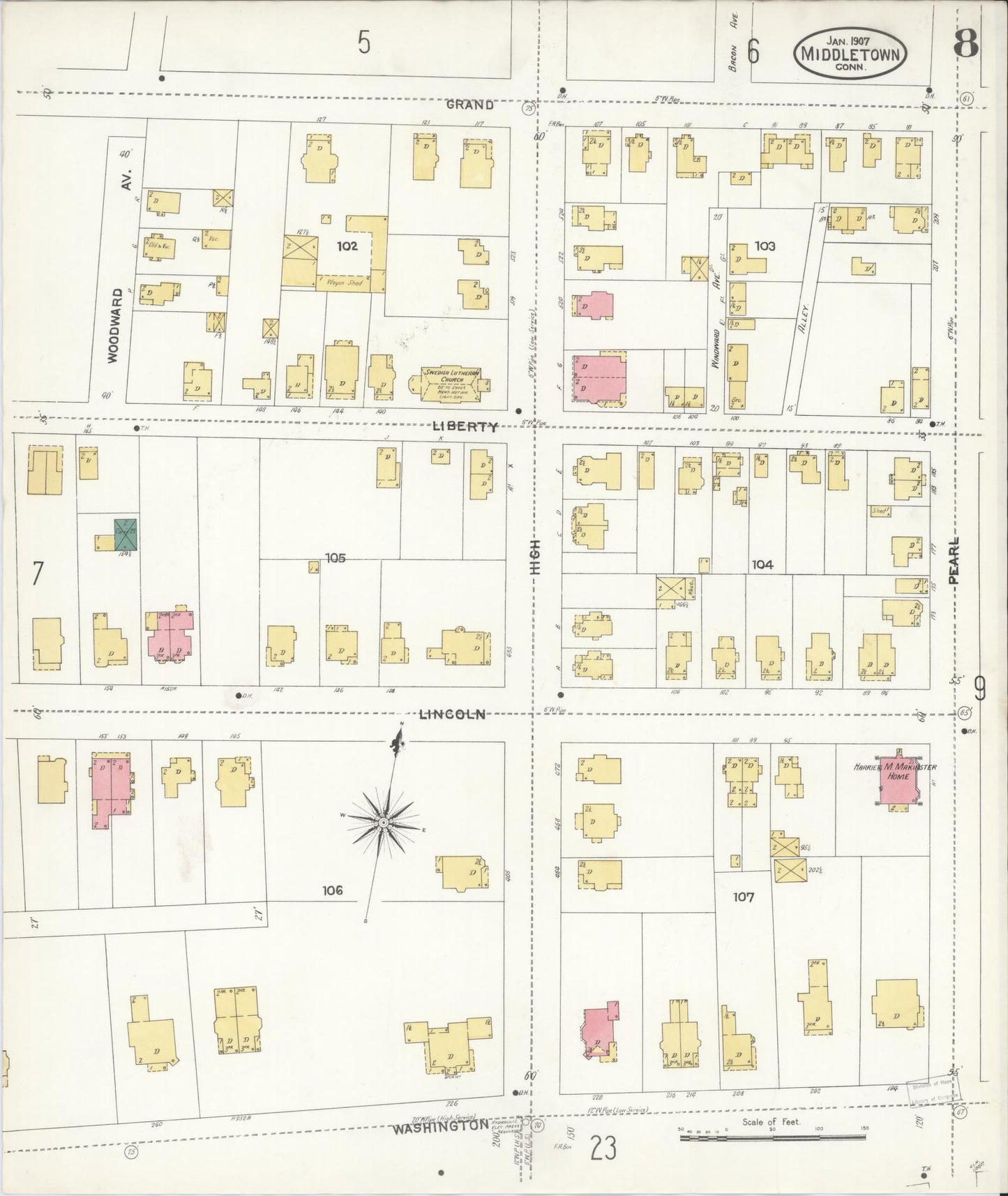 Sanborn Fire Insurance Map from Middletown, Middlesex County, Connecticut (1907), Sheet #0008 - Complete Map Set gallery image, historic Sanborn map, vintage wall art, Connecticut Connecticut