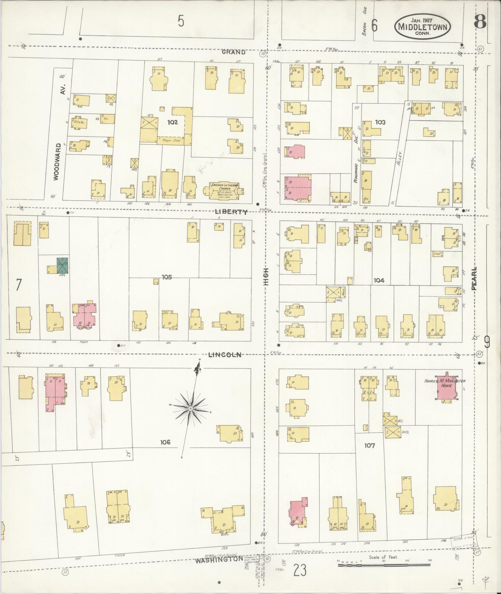 Sanborn Fire Insurance Map from Middletown, Middlesex County, Connecticut (1907), Sheet #0008 - Complete Map Set gallery image, historic Sanborn map, vintage wall art, Connecticut Connecticut