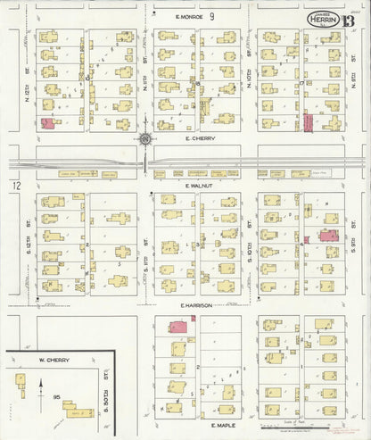Sanborn Fire Insurance Map from Herrin, Williamson County, Illinois (1922), Sheet #0013 - Historic Sanborn Fire Insurance Map Print, vintage old map wall art, antique decor, genealogy gift, Illinois Illinois map