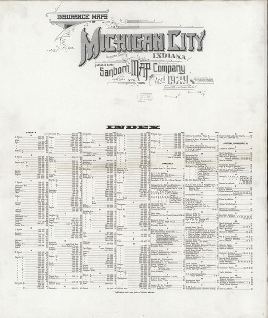 Sanborn Fire Insurance Map from Michigan City, La Porte County, Indiana (1929), Sheet #0001 - Historic Sanborn Fire Insurance Map Print, vintage old map wall art, antique decor, genealogy gift, Michigan Michigan map