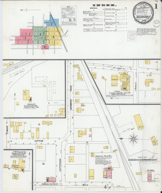 Sanborn Fire Insurance Map from Brownsville, Haywood County, Tennessee (1900), Sheet #0001 - Complete Map Set gallery image, historic Sanborn map, vintage wall art, Tennessee Tennessee