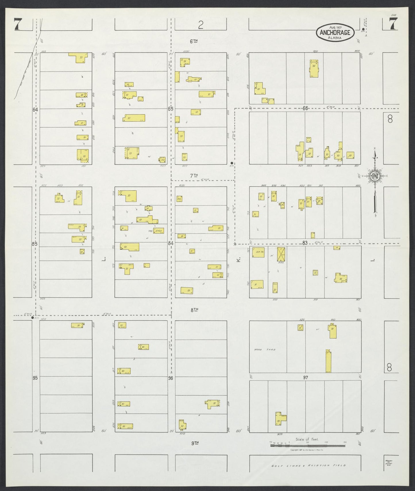 Sanborn Fire Insurance Map from Anchorage, Anchorage Census Division, Alaska (1927), Sheet #0007 - Complete Map Set gallery image, historic Sanborn map, vintage wall art, Alaska Alaska