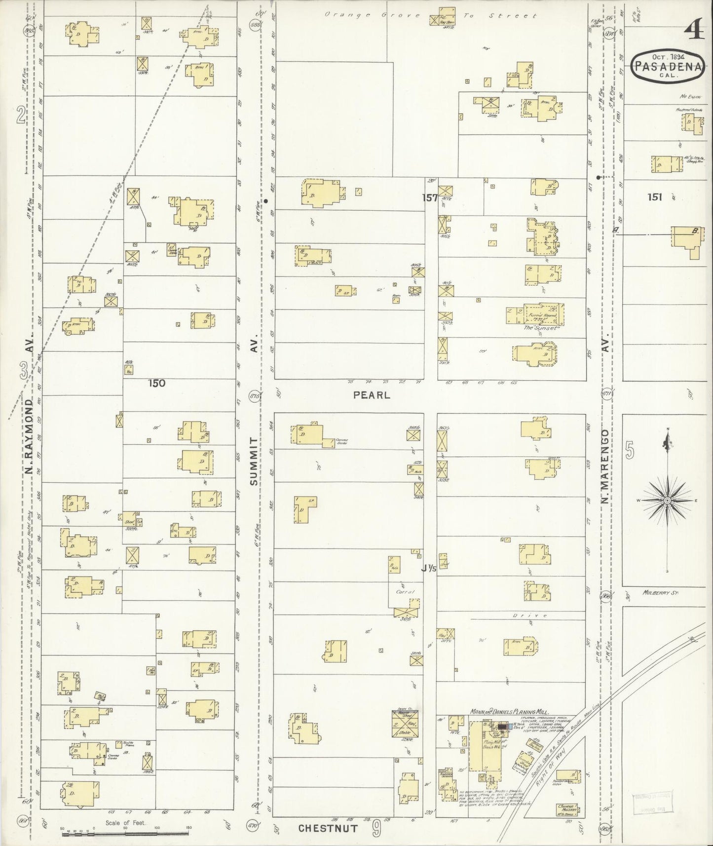 Sanborn Fire Insurance Map from Pasadena, Los Angeles County, California (1894), Sheet #0004 - Complete Map Set gallery image, historic Sanborn map, vintage wall art, California California