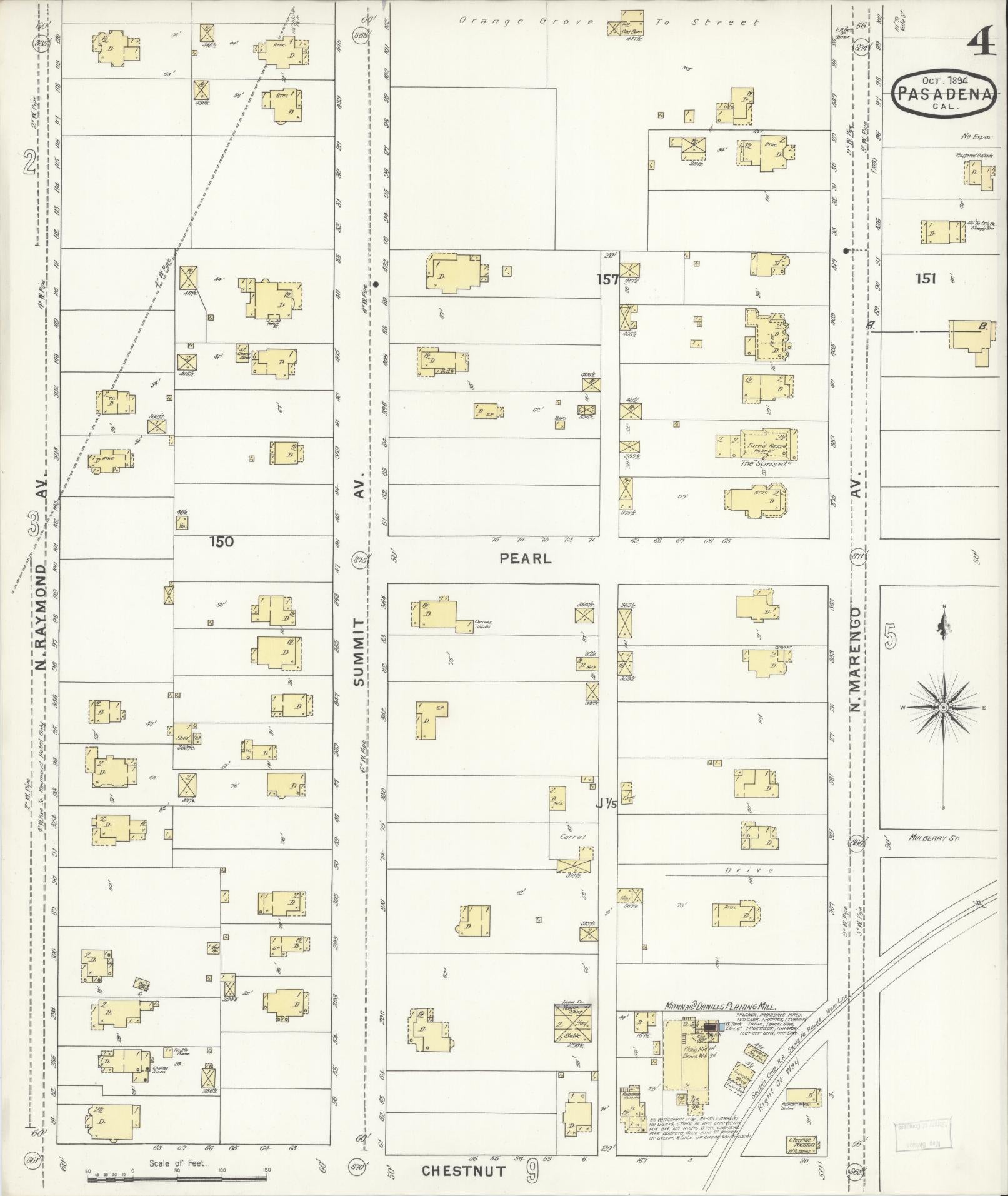Sanborn Fire Insurance Map from Pasadena, Los Angeles County, California (1894), Sheet #0004 - Complete Map Set gallery image, historic Sanborn map, vintage wall art, California California