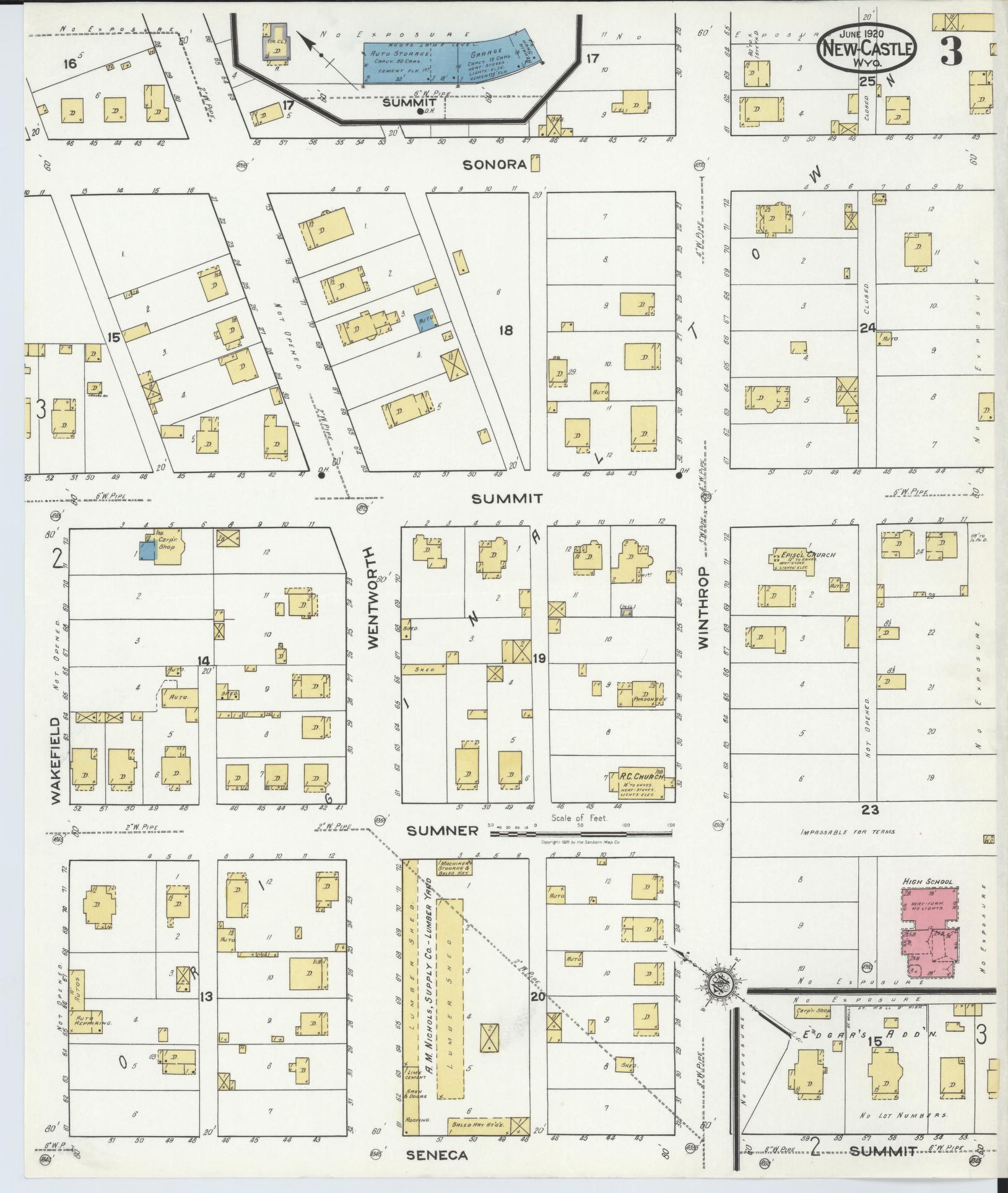 Sanborn Fire Insurance Map from Newcastle, Weston County, Wyoming (1920), Sheet #0003 - Complete Map Set gallery image, historic Sanborn map, vintage wall art, Wyoming Wyoming