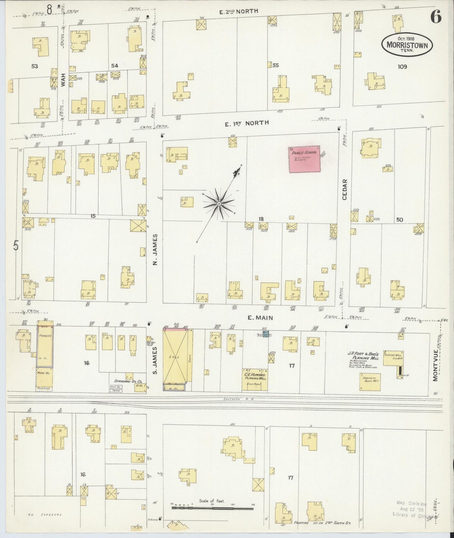 Sanborn Fire Insurance Map from Morristown, Hamblen County, Tennessee (1908), Sheet #0006 - Complete Map Set gallery image, historic Sanborn map, vintage wall art, Tennessee Tennessee