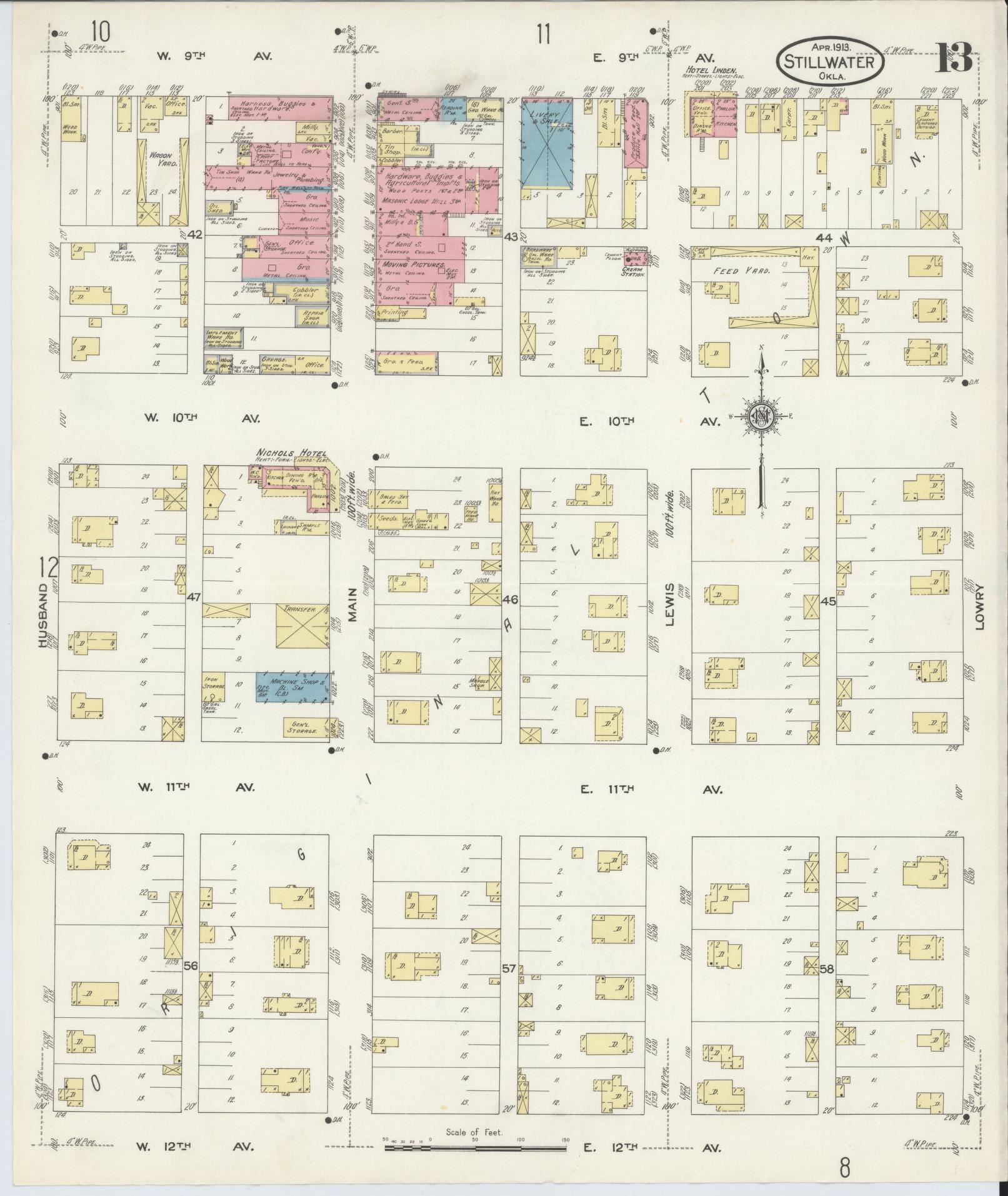 Sanborn Fire Insurance Map from Stillwater, Payne County, Oklahoma (1913), Sheet #0013 - Complete Map Set gallery image, historic Sanborn map, vintage wall art, Oklahoma Oklahoma